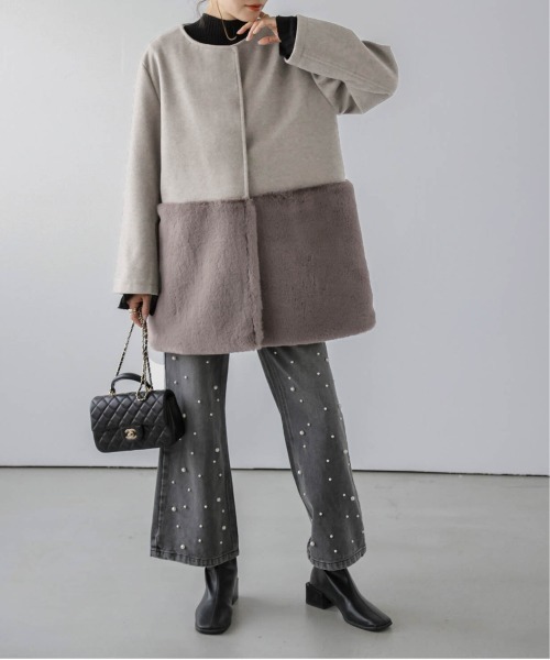AMELY(エミリー)の「エコファーノーカラーコート(ダウンジャケット/コート・レディース・ブラック/アイボリー/グレイッシュベージュ・フリー)」の15枚目の写真