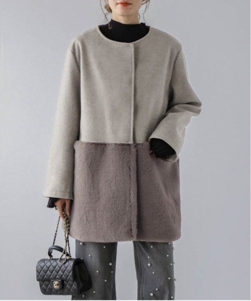 AMELY(エミリー)の「エコファーノーカラーコート(ダウンジャケット/コート・レディース・ブラック/アイボリー/グレイッシュベージュ・フリー)」の17枚目の写真