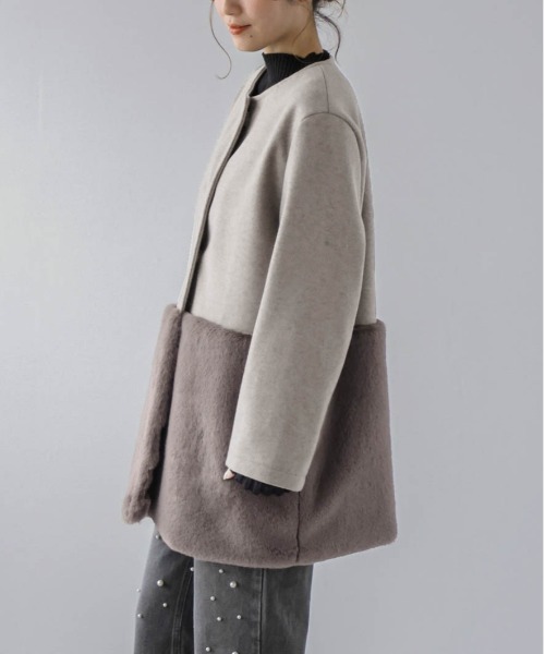 セール】エコファーノーカラーコート（ダウンジャケット/コート