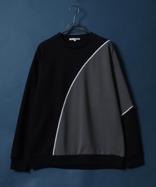 ANPAS(アンパス)の「Ponte Fabric Color Switching Design Sweatshirt/ポンチ 配色切替 オーバーサイズ トレーナー スウェットトップス(スウェット・メンズ・ブラック系その他2/ホワイト系その他2/ブラック系その他/ホワイト系その他・M/L)」の3枚目の写真
