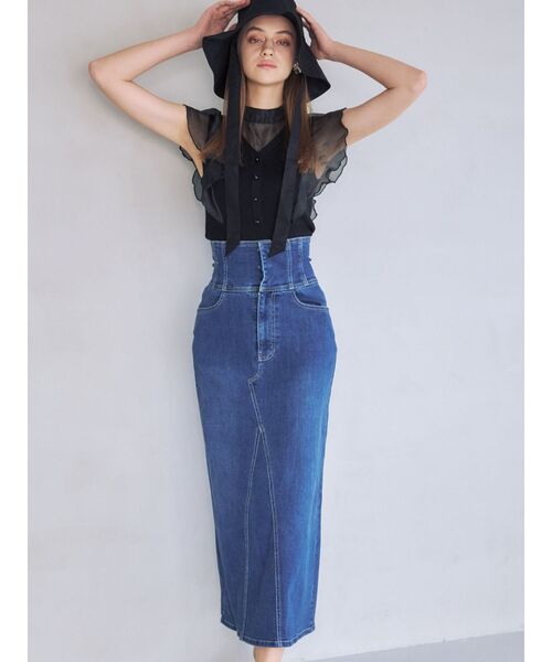 MERCURYDUO(マーキュリーデュオ)の「デニムコルセットバックスリットロングスカート(デニムスカート・レディース・ブルー/インディゴブルー・SMALL/MEDIUM)」の6枚目の写真
