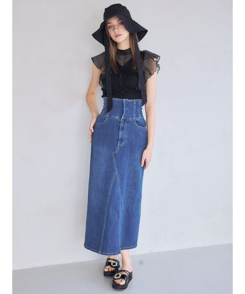 MERCURYDUO(マーキュリーデュオ)の「デニムコルセットバックスリットロングスカート(デニムスカート・レディース・ブルー/インディゴブルー・SMALL/MEDIUM)」の7枚目の写真