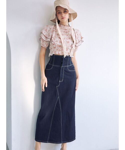 MERCURYDUO(マーキュリーデュオ)の「デニムコルセットバックスリットロングスカート(デニムスカート・レディース・ブルー/インディゴブルー・SMALL/MEDIUM)」の9枚目の写真