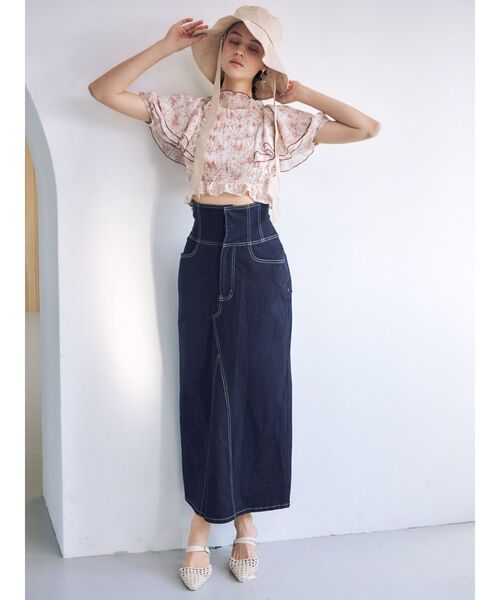 MERCURYDUO(マーキュリーデュオ)の「デニムコルセットバックスリットロングスカート(デニムスカート・レディース・ブルー/インディゴブルー・SMALL/MEDIUM)」の12枚目の写真