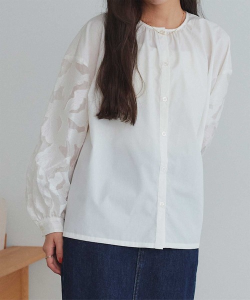 HYEON シアージャガードブラウス お花シアージャガードギャザーブラウス | natural couture