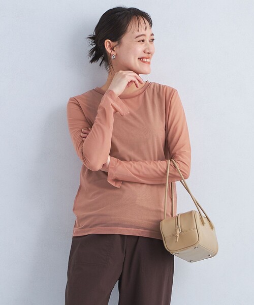 green label relaxing（グリーンレーベルリラクシング）の「ハイメッシュ チュール クルーネック プルオーバー（Tシャツ/カットソー・レディース・ホワイト/ベージュ/オリーブ/ダークグレー/ブラック・FREE）」の4枚目の写真