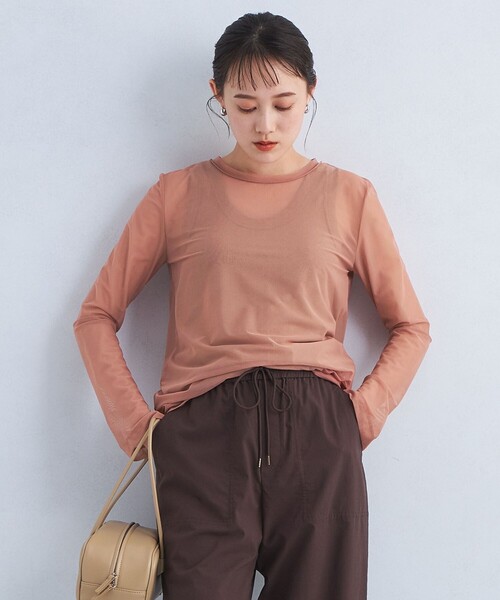 green label relaxing（グリーンレーベルリラクシング）の「ハイメッシュ チュール クルーネック プルオーバー（Tシャツ/カットソー・レディース・ホワイト/ベージュ/オリーブ/ダークグレー/ブラック・FREE）」の12枚目の写真