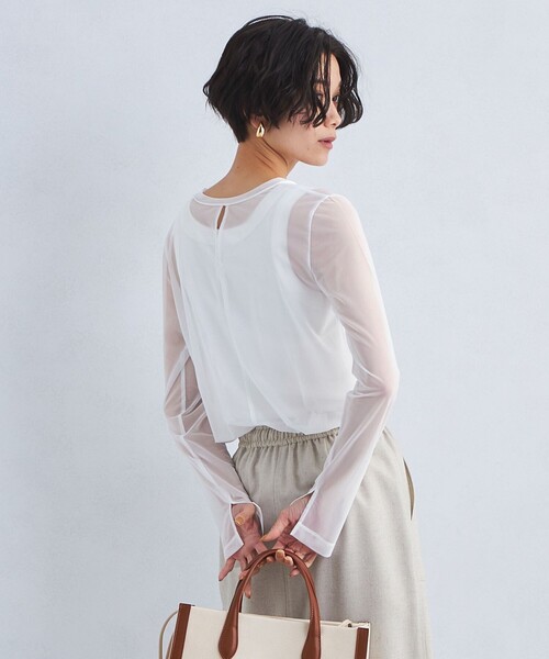 green label relaxing（グリーンレーベルリラクシング）の「ハイメッシュ チュール クルーネック プルオーバー（Tシャツ/カットソー・レディース・ホワイト/ベージュ/オリーブ/ダークグレー/ブラック・FREE）」の10枚目の写真