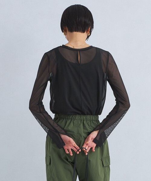 green label relaxing（グリーンレーベルリラクシング）の「ハイメッシュ チュール クルーネック プルオーバー（Tシャツ/カットソー・レディース・ホワイト/ベージュ/オリーブ/ダークグレー/ブラック・FREE）」の8枚目の写真