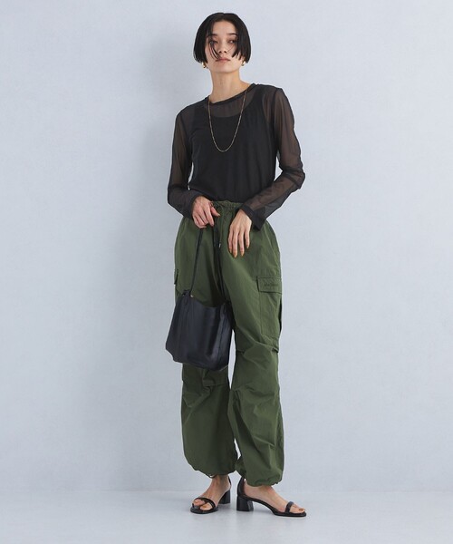 green label relaxing（グリーンレーベルリラクシング）の「ハイメッシュ チュール クルーネック プルオーバー（Tシャツ/カットソー・レディース・ホワイト/ベージュ/オリーブ/ダークグレー/ブラック・FREE）」の7枚目の写真