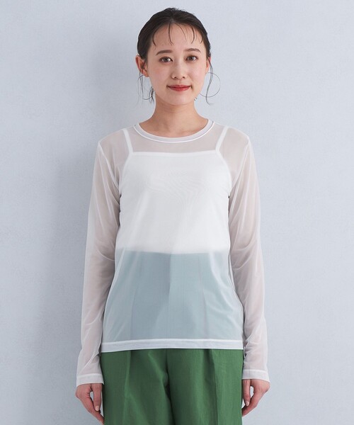 green label relaxing（グリーンレーベルリラクシング）の「ハイメッシュ チュール クルーネック プルオーバー（Tシャツ/カットソー・レディース・ホワイト/ベージュ/オリーブ/ダークグレー/ブラック・FREE）」の21枚目の写真