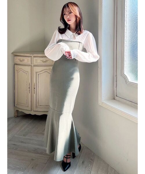 RESEXXY（リゼクシー）の「シャツドッキングマーメイドニットワンピース（ワンピース・レディース・グリーン/ベージュ/ブラック・FREE）」の4枚目の写真