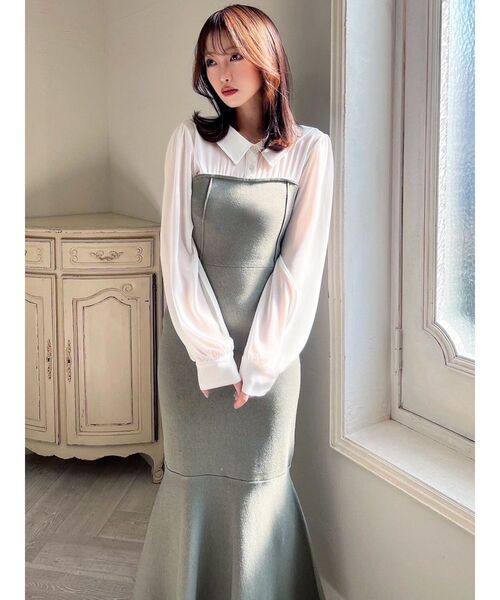 RESEXXY（リゼクシー）の「シャツドッキングマーメイドニットワンピース（ワンピース・レディース・グリーン/ベージュ/ブラック・FREE）」の8枚目の写真