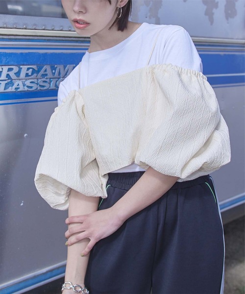 ふくれジャガードオフショルビスチェブラウス（シャツ/ブラウス