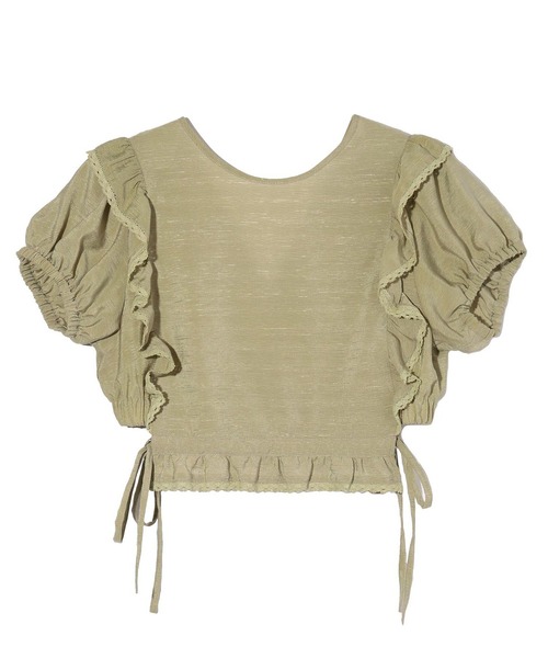 MILKFED.(ミルクフェド)の「RUFFLE SLEEVE CROPPED TOP(シャツ/ブラウス・レディース・オリーブ/ライトピンク/ネイビー・ONE SIZE)」の2枚目の写真