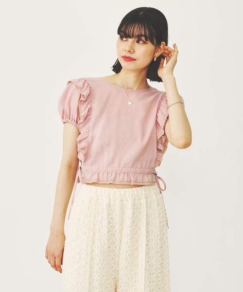 MILKFED.(ミルクフェド)の「RUFFLE SLEEVE CROPPED TOP(シャツ/ブラウス・レディース・オリーブ/ライトピンク/ネイビー・ONE SIZE)」の11枚目の写真