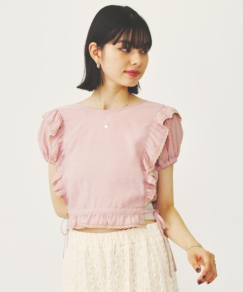 MILKFED.(ミルクフェド)の「RUFFLE SLEEVE CROPPED TOP(シャツ/ブラウス・レディース・オリーブ/ライトピンク/ネイビー・ONE SIZE)」の12枚目の写真