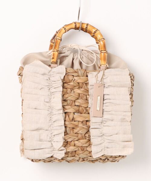SMIR NASLI（サミールナスリ）の「【SMIR NASLI】フリルバンブーハンドルカゴバッグ(846400)（かごバッグ・レディース・アイボリー/ブラック・ALL）」の2枚目の写真