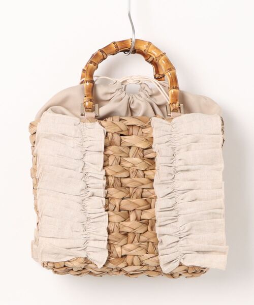 SMIR NASLI（サミールナスリ）の「【SMIR NASLI】フリルバンブーハンドルカゴバッグ(846400)（かごバッグ・レディース・アイボリー/ブラック・ALL）」の3枚目の写真