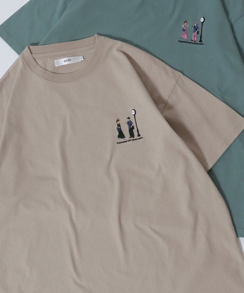SITRY(シトリー)の「SITRY Couple Embroidery T-shirt/別注 オーバーサイズ カップル ワンポイント刺繍 半袖Tシャツ レディース メンズ(Tシャツ/カットソー・メンズ・ホワイト/ホワイト系その他/ベージュ系その他/グリーン/ブラック/グレイッシュベージュ/ブルー/ブラック系その他・M/L/XL)」の5枚目の写真