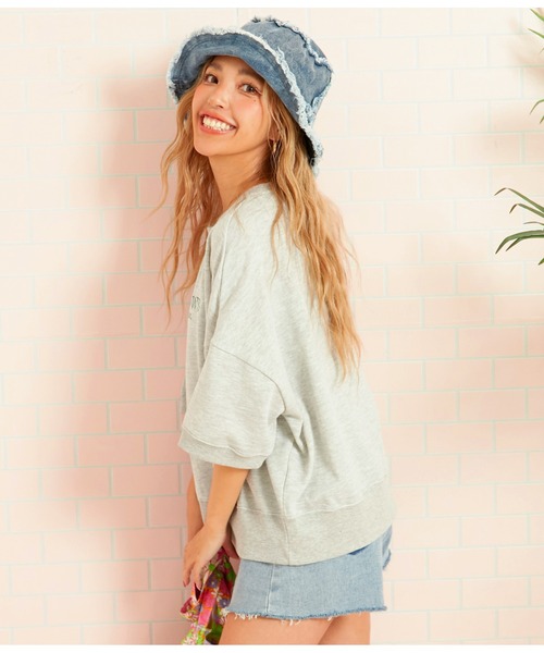 anap mimpi（アナップミンピ）の「ガーゼ裏毛 5分袖 ロゴ 刺繍 スウェット プルオーバー（Tシャツ/カットソー・レディース・グレー/ダークグレー・FREE）」の6枚目の写真