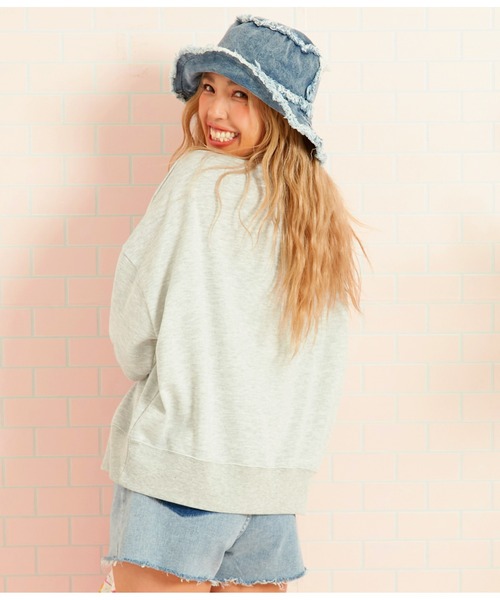 anap mimpi（アナップミンピ）の「ガーゼ裏毛 5分袖 ロゴ 刺繍 スウェット プルオーバー（Tシャツ/カットソー・レディース・グレー/ダークグレー・FREE）」の7枚目の写真
