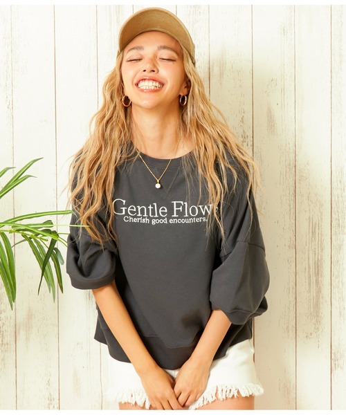 anap mimpi（アナップミンピ）の「ガーゼ裏毛 5分袖 ロゴ 刺繍 スウェット プルオーバー（Tシャツ/カットソー・レディース・グレー/ダークグレー・FREE）」の13枚目の写真