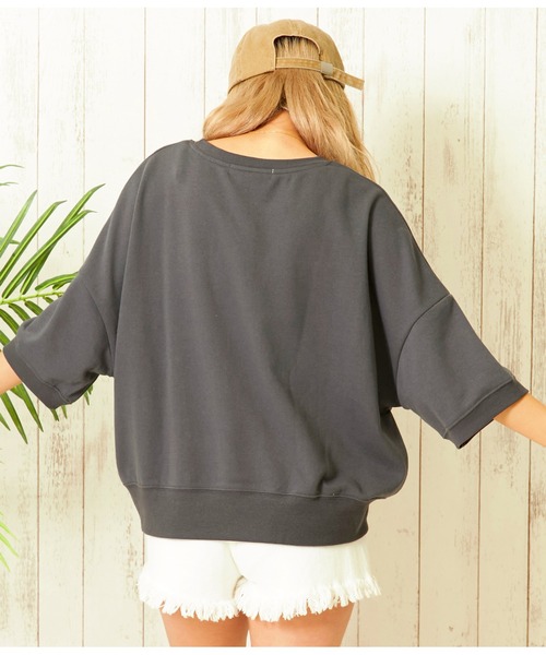 anap mimpi（アナップミンピ）の「ガーゼ裏毛 5分袖 ロゴ 刺繍 スウェット プルオーバー（Tシャツ/カットソー・レディース・グレー/ダークグレー・FREE）」の16枚目の写真