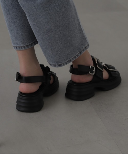 FREE'S MART（フリーズマート）の「◆2バックルサンダル（サンダル・レディース・ブラック・MEDIUM/LARGE）」の2枚目の写真