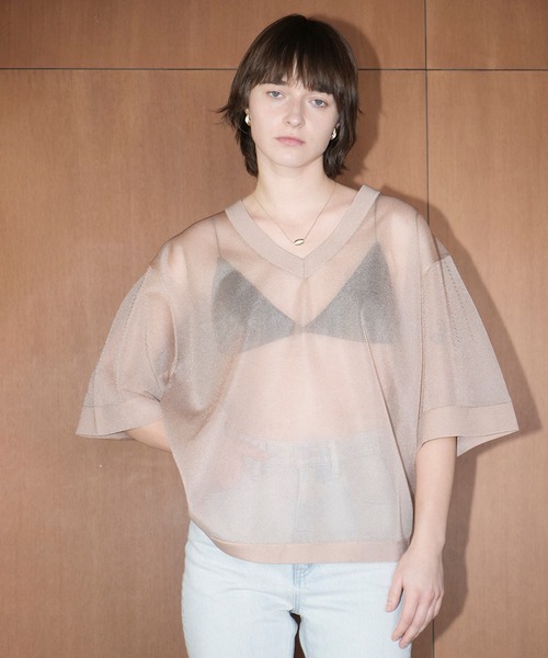 セール】SHEER V NECK KNIT TOPS（ニット/セーター）｜CLANE（クラネ
