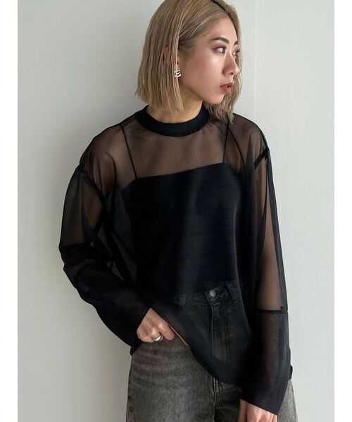 EMODA（エモダ）の「シアールーズオーバートップ（Tシャツ/カットソー・レディース・ブラック/グレー/ブルー・FREE）」の4枚目の写真