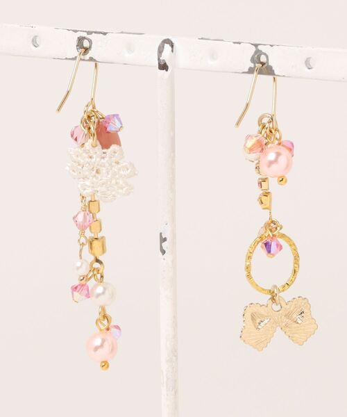 tone（トーン）の「【MUURABBTI】リボンのキラキラピンクピアス(MA)（ピアス（両耳用）・レディース・ピンク・FREE）」の5枚目の写真
