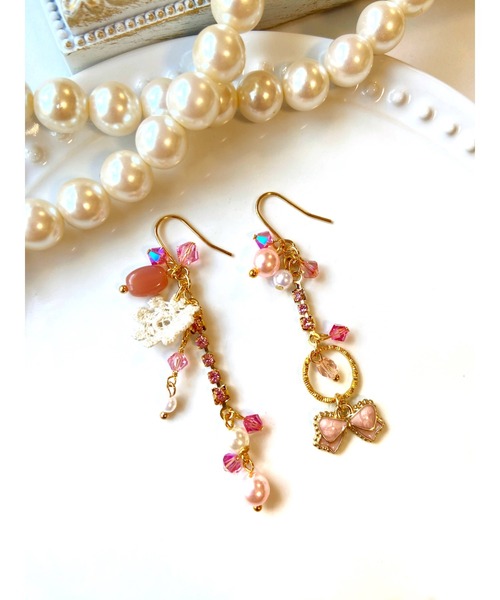 tone（トーン）の「【MUURABBTI】リボンのキラキラピンクピアス(MA)（ピアス（両耳用）・レディース・ピンク・FREE）」の2枚目の写真