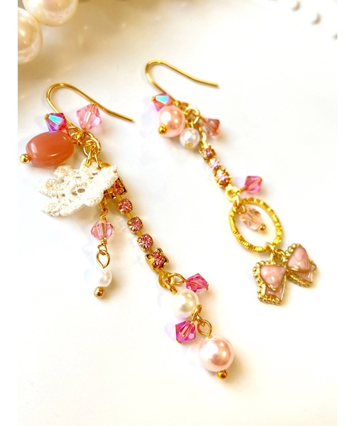 tone（トーン）の「【MUURABBTI】リボンのキラキラピンクピアス(MA)（ピアス（両耳用）・レディース・ピンク・FREE）」の3枚目の写真