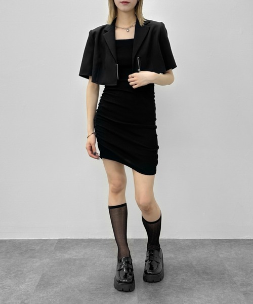 ブラックジップアップジャケット 半袖 b506e93643aa21698a1ea870096ddd