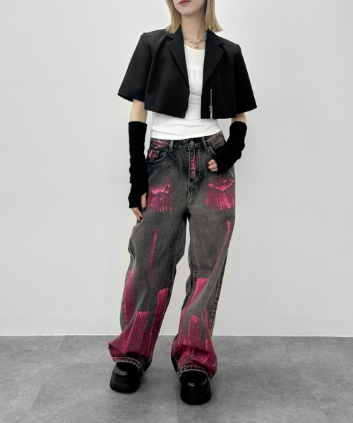 jiasecond.】フロントジップ半袖ジャケット / アウター ジャケット