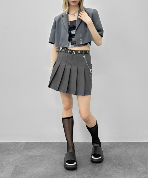 jiasecond.（ジアセカンド）の「【jiasecond.】フロントジップ半袖ジャケット / アウター ジャケット 半袖 ジップ ファスナー クロップド ショート モード シンプル ブラック グレー ブルー（テーラードジャケット・レディース・ブルー/グレー/ブラック・FREE）」の22枚目の写真