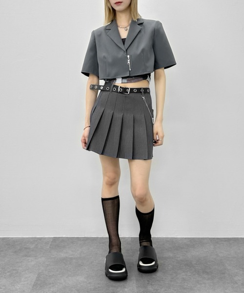 jiasecond.（ジアセカンド）の「【jiasecond.】フロントジップ半袖ジャケット / アウター ジャケット 半袖 ジップ ファスナー クロップド ショート モード シンプル ブラック グレー ブルー（テーラードジャケット・レディース・ブルー/グレー/ブラック・FREE）」の17枚目の写真