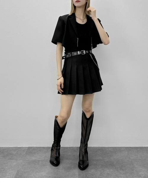 jiasecond.（ジアセカンド）の「【jiasecond.】フロントジップ半袖ジャケット / アウター ジャケット 半袖 ジップ ファスナー クロップド ショート モード シンプル ブラック グレー ブルー（テーラードジャケット・レディース・ブルー/グレー/ブラック・FREE）」の13枚目の写真