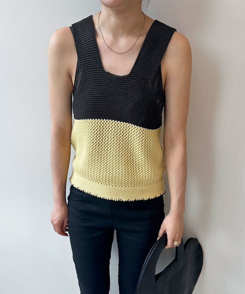 RITA ROW(リタロウ)の「【RITA ROW/リタロウ】イエローニットキャミ(キャミソール・レディース・イエロー・X-SMALL)」の1枚目の写真