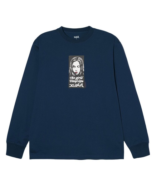 X-girl（エックスガール）の「VINYL LIP FACE L/S TEE（Tシャツ/カットソー・レディース・ホワイト/チャコール/ネイビー・S/M/L/XL）」の3枚目の写真