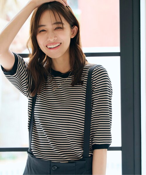 grove(グローブ)の「◆【ひんやり多機能】やわらかドライタッチ五分袖プルオーバー(ニット/セーター・レディース・チャコールグレー/ブラック系2/グリーン/オフホワイト/ブラック・02/03/01/04/05)」の4枚目の写真