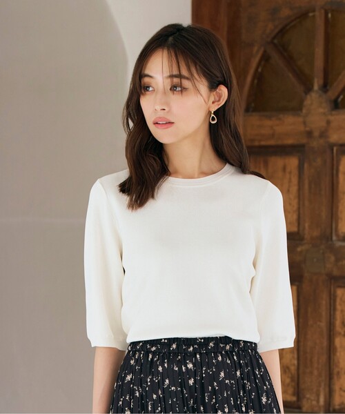 grove(グローブ)の「◆【ひんやり多機能】やわらかドライタッチ五分袖プルオーバー(ニット/セーター・レディース・チャコールグレー/ブラック系2/グリーン/オフホワイト/ブラック・02/03/01/04/05)」の2枚目の写真