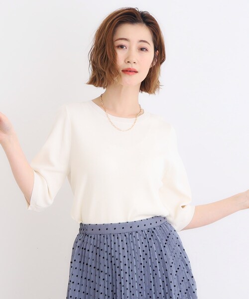 grove(グローブ)の「◆【ひんやり多機能】やわらかドライタッチ五分袖プルオーバー(ニット/セーター・レディース・チャコールグレー/ブラック系2/グリーン/オフホワイト/ブラック・02/03/01/04/05)」の7枚目の写真