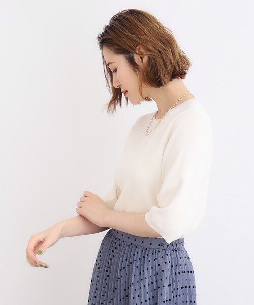 grove(グローブ)の「◆【ひんやり多機能】やわらかドライタッチ五分袖プルオーバー(ニット/セーター・レディース・チャコールグレー/ブラック系2/グリーン/オフホワイト/ブラック・02/03/01/04/05)」の8枚目の写真