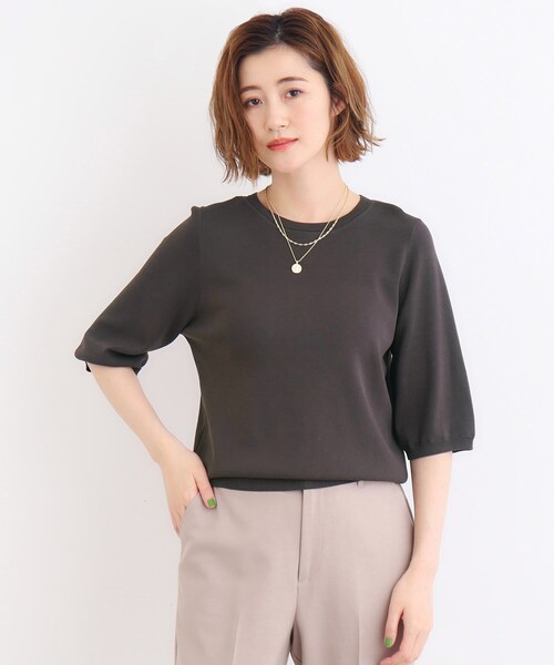 grove(グローブ)の「◆【ひんやり多機能】やわらかドライタッチ五分袖プルオーバー(ニット/セーター・レディース・チャコールグレー/ブラック系2/グリーン/オフホワイト/ブラック・02/03/01/04/05)」の12枚目の写真