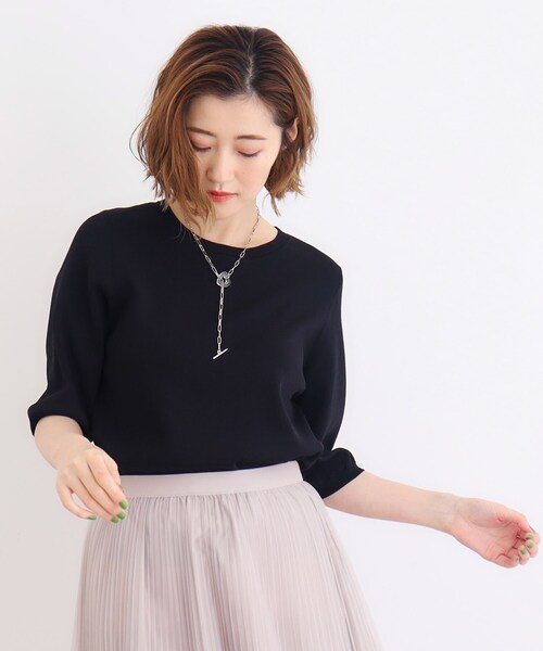 grove(グローブ)の「◆【ひんやり多機能】やわらかドライタッチ五分袖プルオーバー(ニット/セーター・レディース・チャコールグレー/ブラック系2/グリーン/オフホワイト/ブラック・02/03/01/04/05)」の18枚目の写真