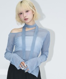 タイ付きシアーベロアオフショルトップス