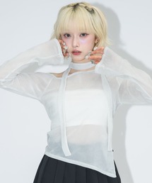 タイ付きシアーベロアオフショルトップス