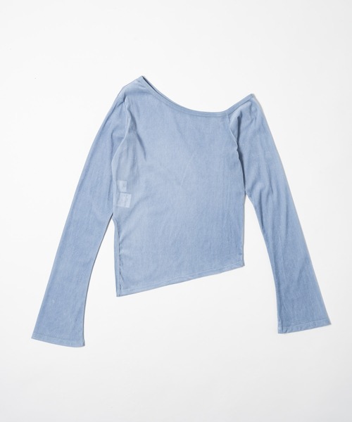 17HR（セブンティーンアワーズ）の「タイ付きシアーベロアオフショルトップス（Tシャツ/カットソー・レディース・ブラック/ライトグレー/ブルー・FREE）」の5枚目の写真